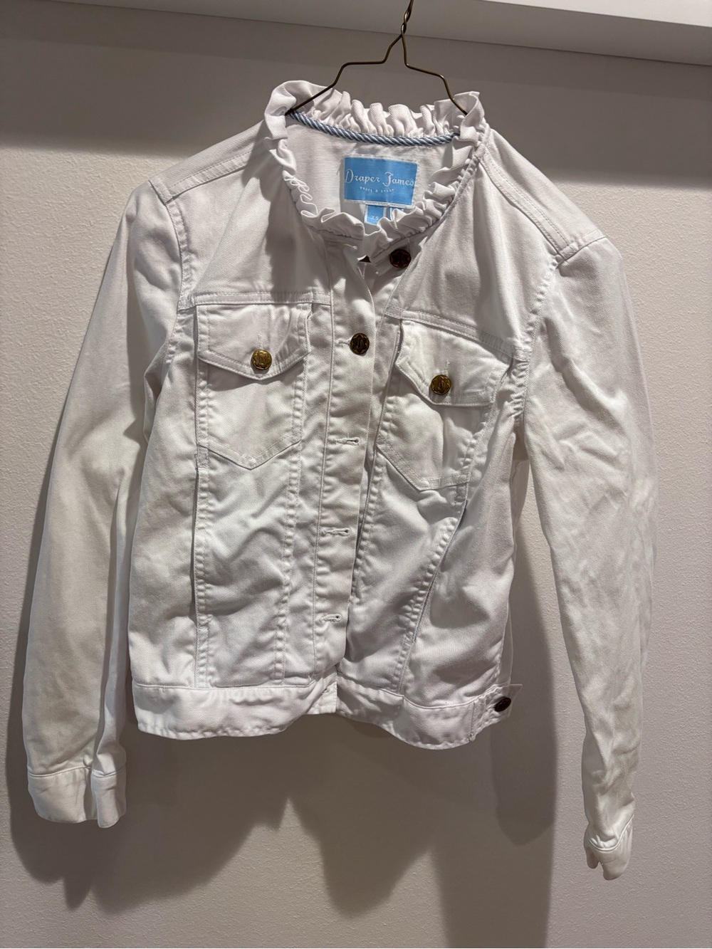 Draper James White Ruffle Collar Denim Jacket